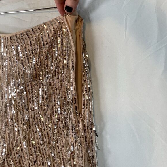 NWT GUESS Heidi Sequin Fringe Wide Leg Pants Womens SIZE MEDIUM Pearl NYE Shiny - Picture 8 of 16